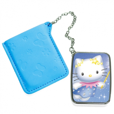 Rectangular Hand Mirror with Pink Leather Case-Light Blue