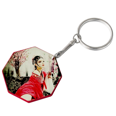 44mm Octangle Plastic Keychain(Color Edge)-Red