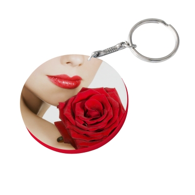 60mm Thick Round Plastic Keychain(Color Edge)-Red