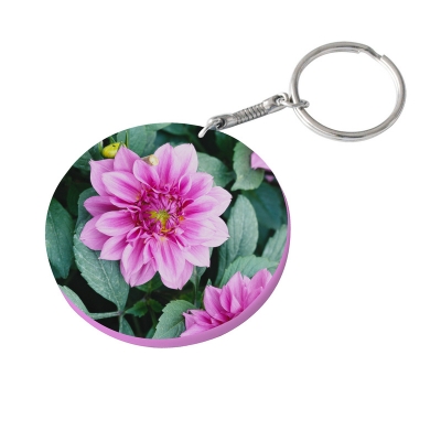 60mm Thick Round Plastic Keychain(Color Edge)-Pink