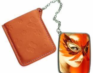 Rectangular Hand Mirror with Pink Leather Case-Orange