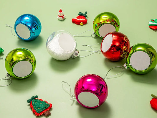 8cm Patterned Plastic Christmas Ball Ornament with String and Sublimation Alu Insert