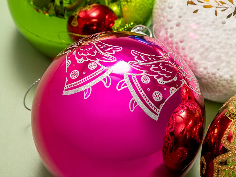 8cm Patterned Plastic Christmas Ball Ornament with String and Sublimation Alu Insert