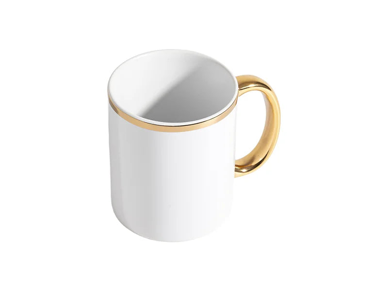 Sublimation 11oz White Mug with Gold Metallic Handle