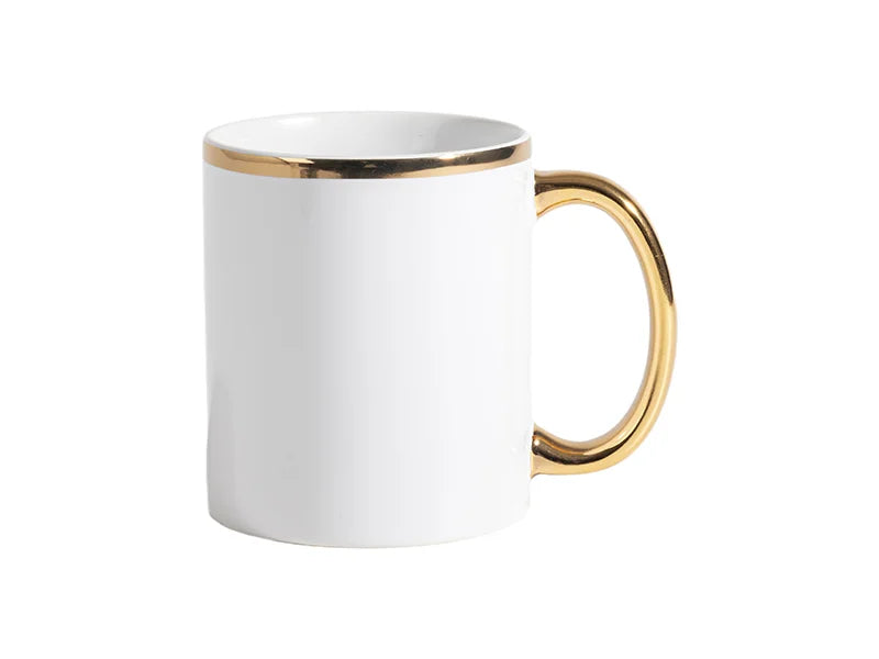 Sublimation 11oz White Mug with Gold Metallic Handle