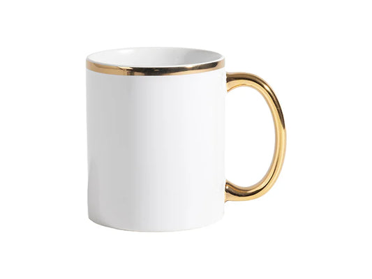 Sublimation 11oz White Mug with Gold Metallic Handle