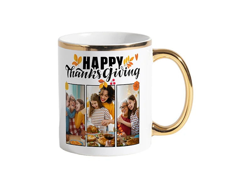 Sublimation 11oz White Mug with Gold Metallic Handle