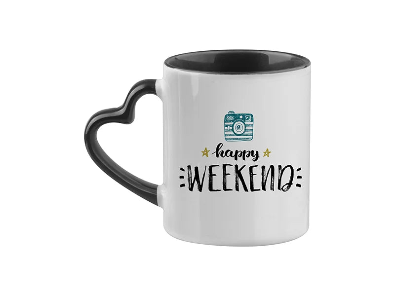 Sublimation 11oz Inner Rim Color Mug with Heart Handle (Black)