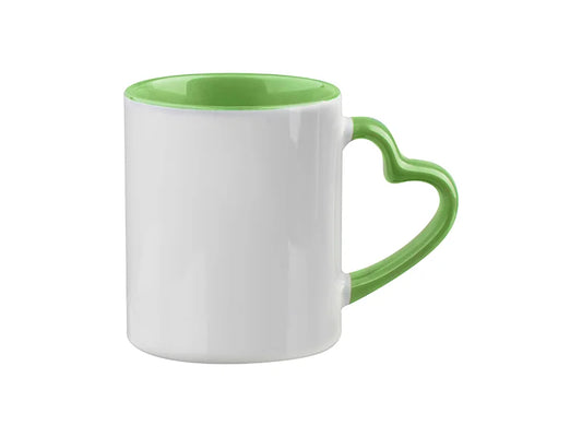 Sublimation 11oz Inner Rim Color Mug with Heart Handle (Light Green)