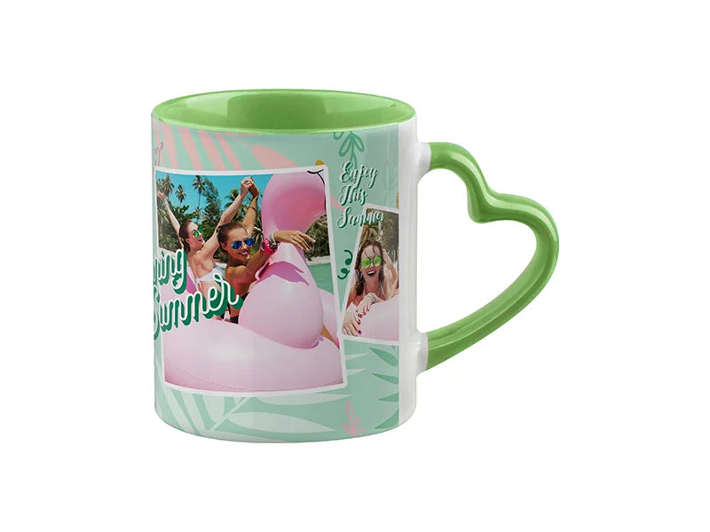 Sublimation 11oz Inner Rim Color Mug with Heart Handle (Light Green)