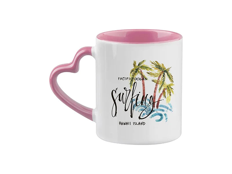 Sublimation 11oz Inner Rim Color Mug with Heart Handle (Pink)