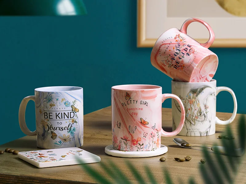 11oz Sublimation Blanks Marble Texture Mug (Pink)