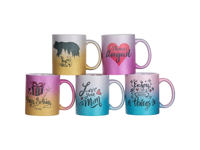 Sublimation 11oz/330ml Gradient Bottom Glitter Mug (Pink+Light Blue)