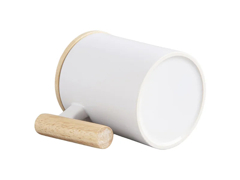 Sublimation 11oz White Mug w/ Wooden Handle & Bamboo Lid