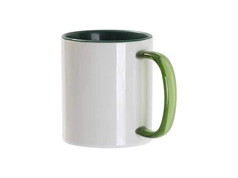 Sublimation Blanks 11oz Two-Tone Color Mug - Dark Green (Green Glass Handle)