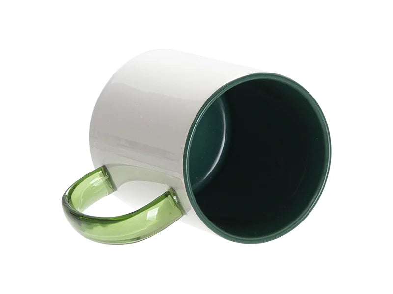 Sublimation Blanks 11oz Two-Tone Color Mug - Dark Green (Green Glass Handle)