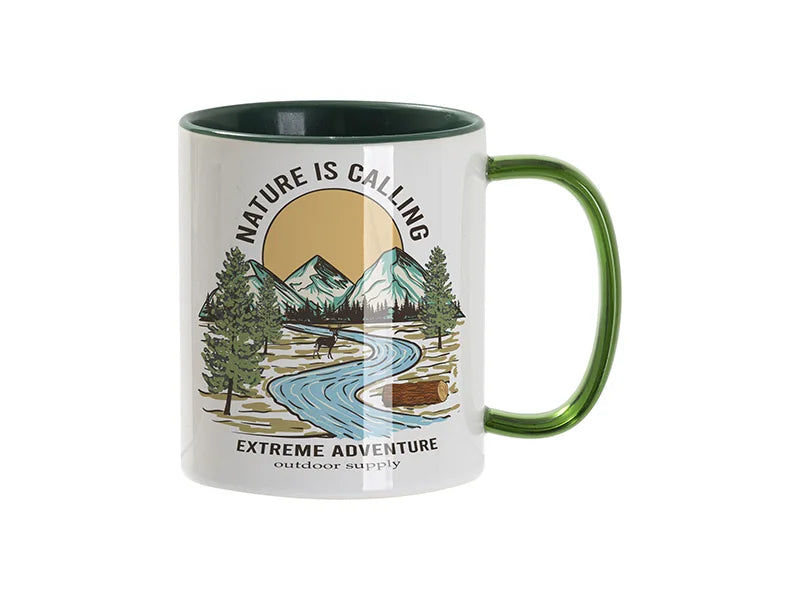 Sublimation Blanks 11oz Two-Tone Color Mug - Dark Green (Green Glass Handle)