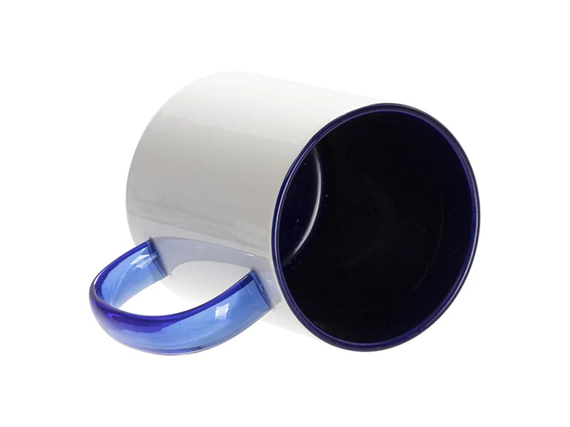 Sublimation Blanks 11oz Two-Tone Color Mug - Dark Blue (Blue Glass Handle)