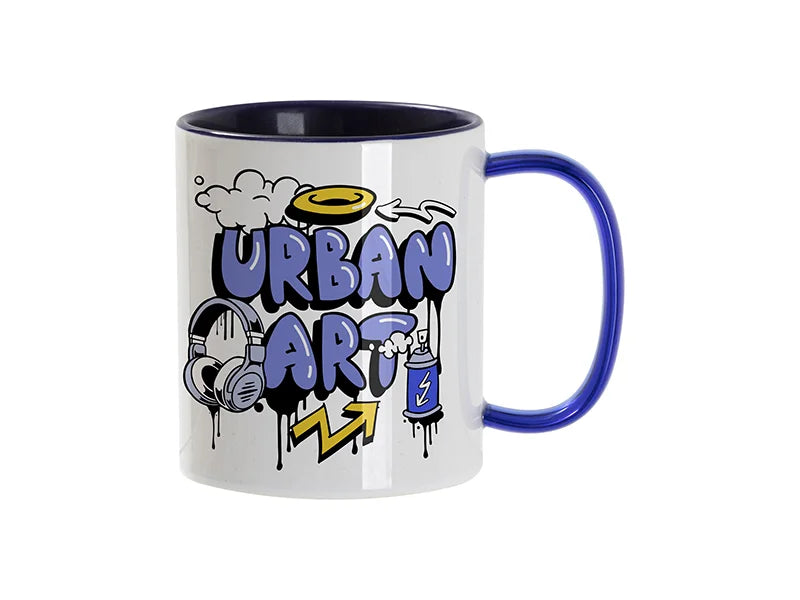 Sublimation Blanks 11oz Two-Tone Color Mug - Dark Blue (Blue Glass Handle)