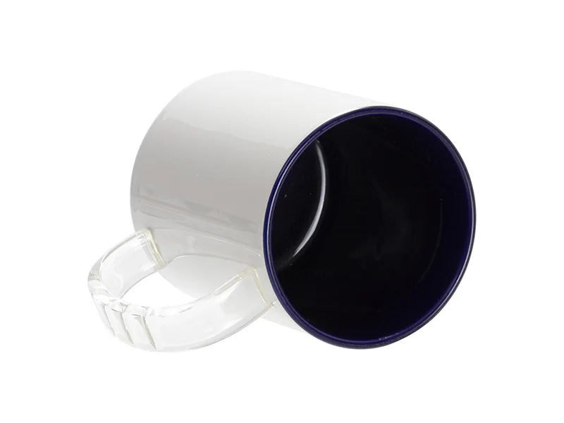Sublimation Blanks 11oz Two-Tone Color Mug - Dark Blue (Clear Glass Handle)