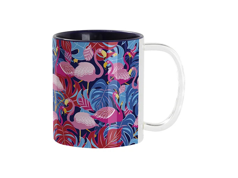 Sublimation Blanks 11oz Two-Tone Color Mug - Dark Blue (Clear Glass Handle)