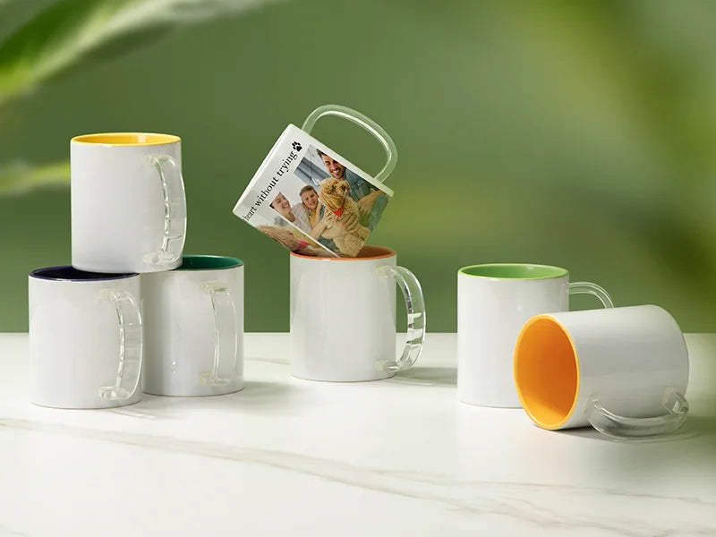 Sublimation Blanks 11oz Two-Tone Color Mug - Clear Glass Handle