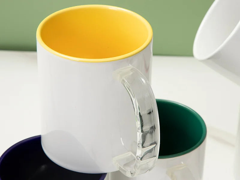 Sublimation Blanks 11oz Two-Tone Color Mug - Clear Glass Handle