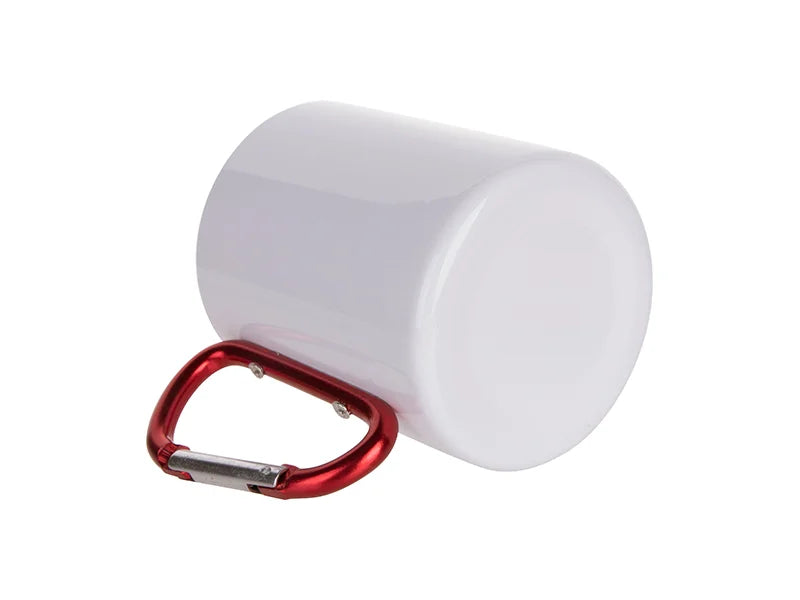 Sublimation 300ml Stainless Steel Mug w/ Red Carabiner Handle (White)