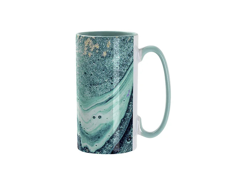 Sublimation Blanks 12.8oz/380ml Inner/Handle Color Skinny Tall Mug-Mint Green