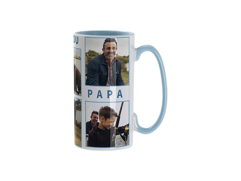 Sublimation Blanks 12.8oz/380ml Inner/Handle Color Skinny Tall Mug-Light Blue