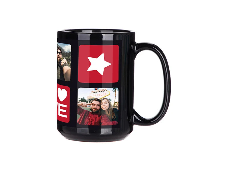 15oz Sublimation Full Color Mug with White Patch-Black