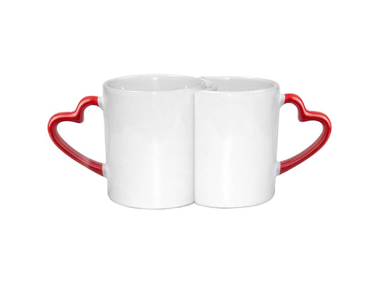 Sublimation 11oz Couple Mugs w/ Red Heart Handle