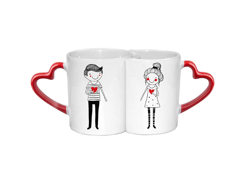 Sublimation 11oz Couple Mugs w/ Red Heart Handle