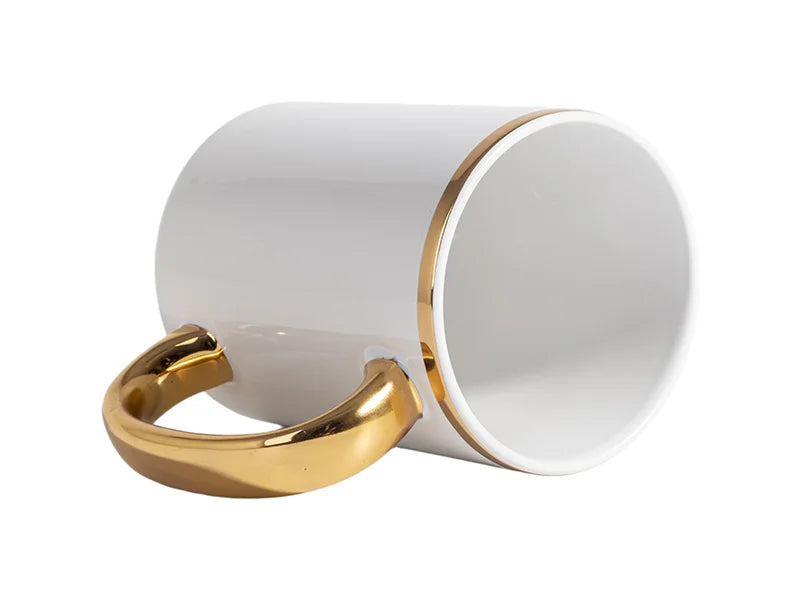 Sublimation 15oz White Mug with Gold Metallic Handle