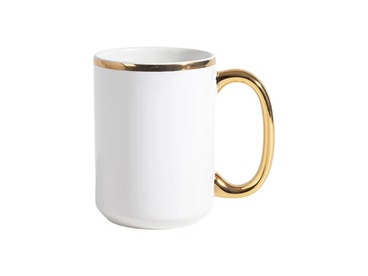 Sublimation 15oz White Mug with Gold Metallic Handle