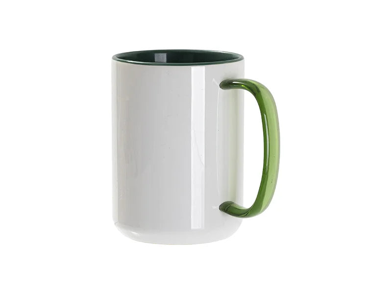 Sublimation Blanks 15oz Two-Tone Color Mug-Dark Green (Green Glass Handle)