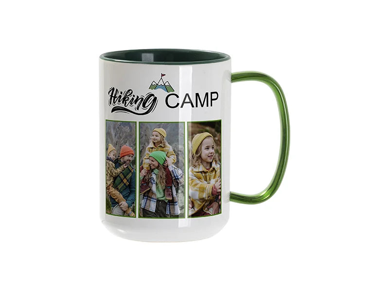Sublimation Blanks 15oz Two-Tone Color Mug-Dark Green (Green Glass Handle)