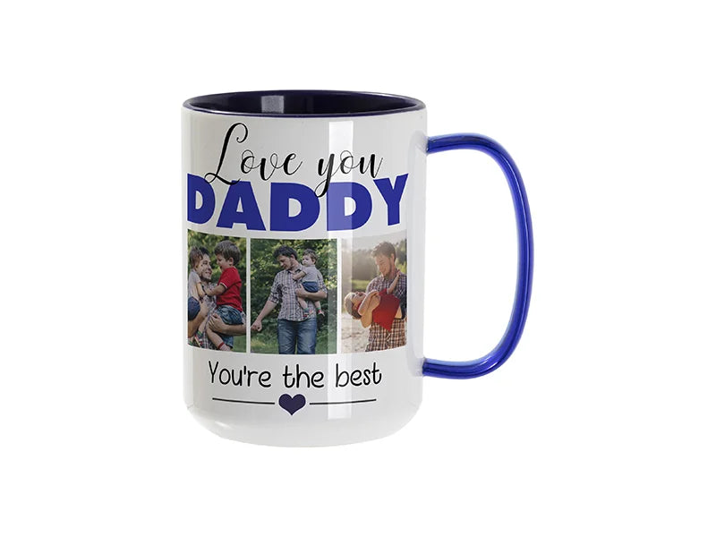 Sublimation Blanks 15oz Two-Tone Color Mug-Dark Blue (Blue Glass Handle)