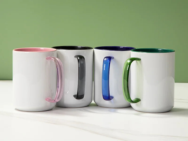 Sublimation Blanks 15oz White Mug (Clear Glass Handle)