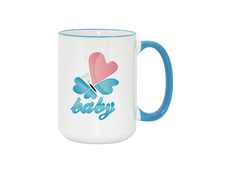 Sublimation 15oz Rim/Handle Mugs - Light Blue