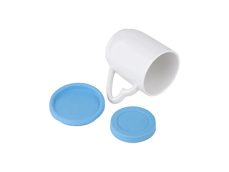 Sublimation 12oz/360ml Ceramic Mug w/ Silicon Lid and Base (Light Blue)