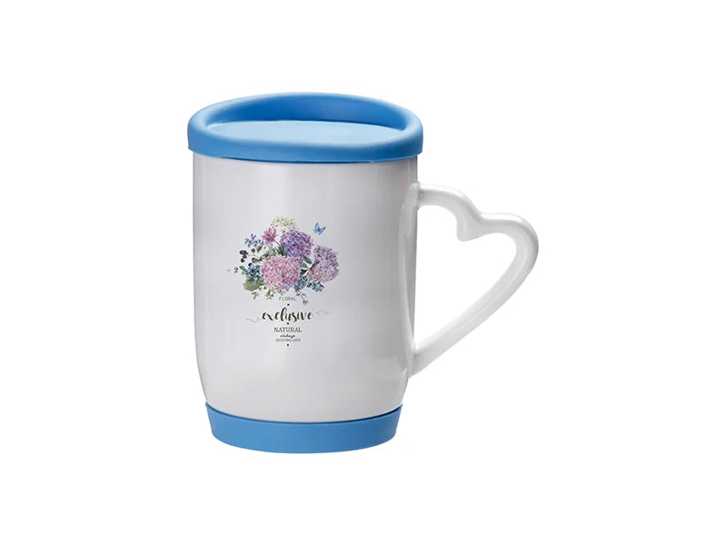 Sublimation 12oz/360ml Ceramic Mug w/ Silicon Lid and Base (Light Blue)