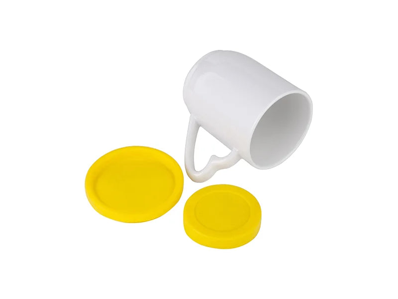 Sublimation 12oz/360ml Ceramic Mug w/ Silicon Lid and Base (Yellow)