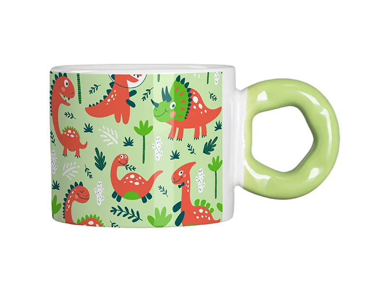 Sublimation 9oz/280ml White Mug with Green Donut Handle