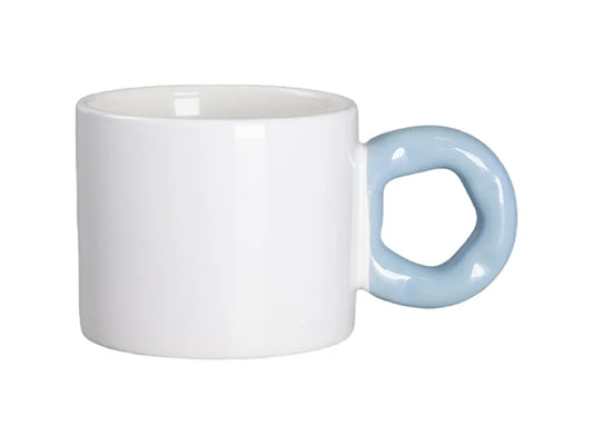 Sublimation 9oz/280ml White Mug with Light Blue Donut Handle