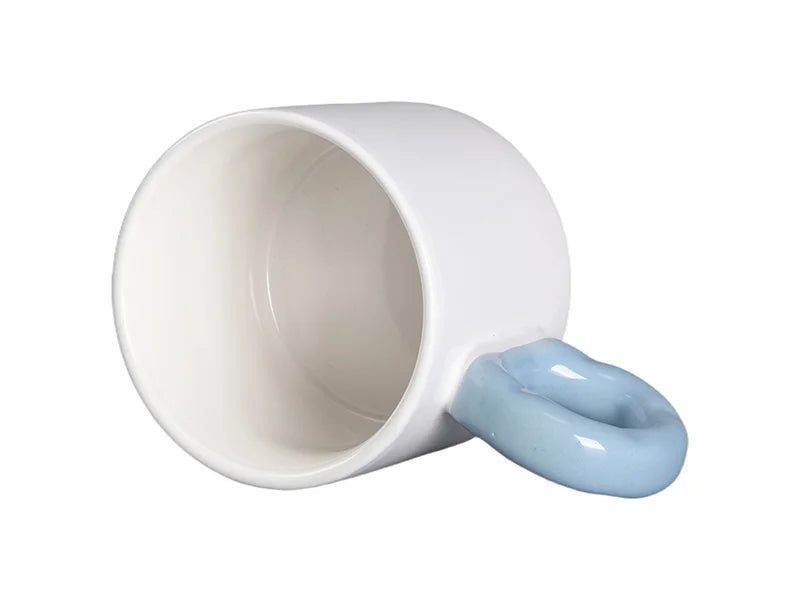 Sublimation 9oz/280ml White Mug with Light Blue Donut Handle