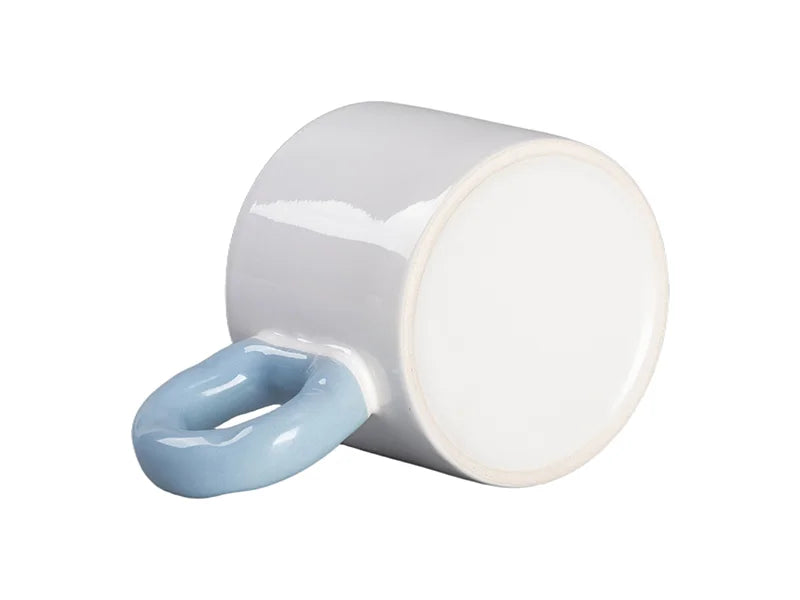 Sublimation 9oz/280ml White Mug with Light Blue Donut Handle