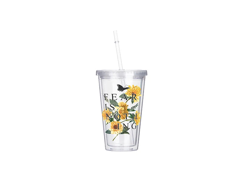 16oz/480ml Double Wall Clear Acrylic Tumbler with Straw & Lid