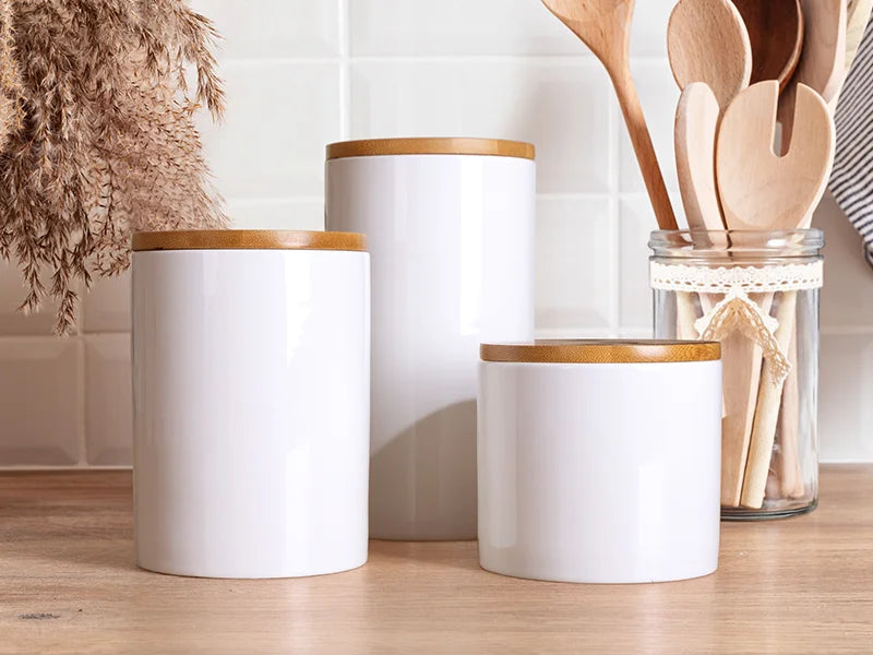 Sublimation Blanks 16oz Ceramic Storage Jar w/ Bamboo Lid