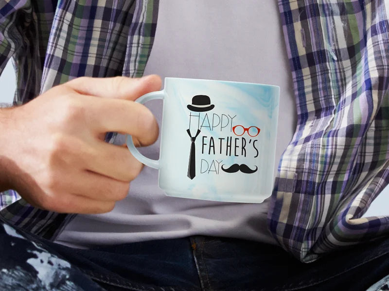 Sublimation Blanks 350ml Marble Texture Ceramic Stackable Mug (Light Blue)